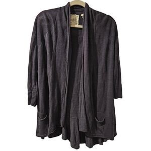 Angel of the North Anthropologie Large Linen Blend Caped Open Cardigan Blue Gray